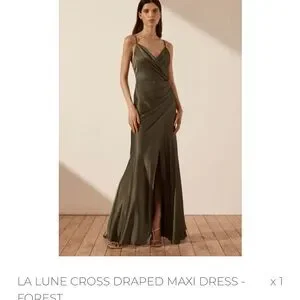 chinese dress ladies SHONA JOY La Lune Cross Draped Maxi Dress in olive  One Night Stand  Designer Dress Hire